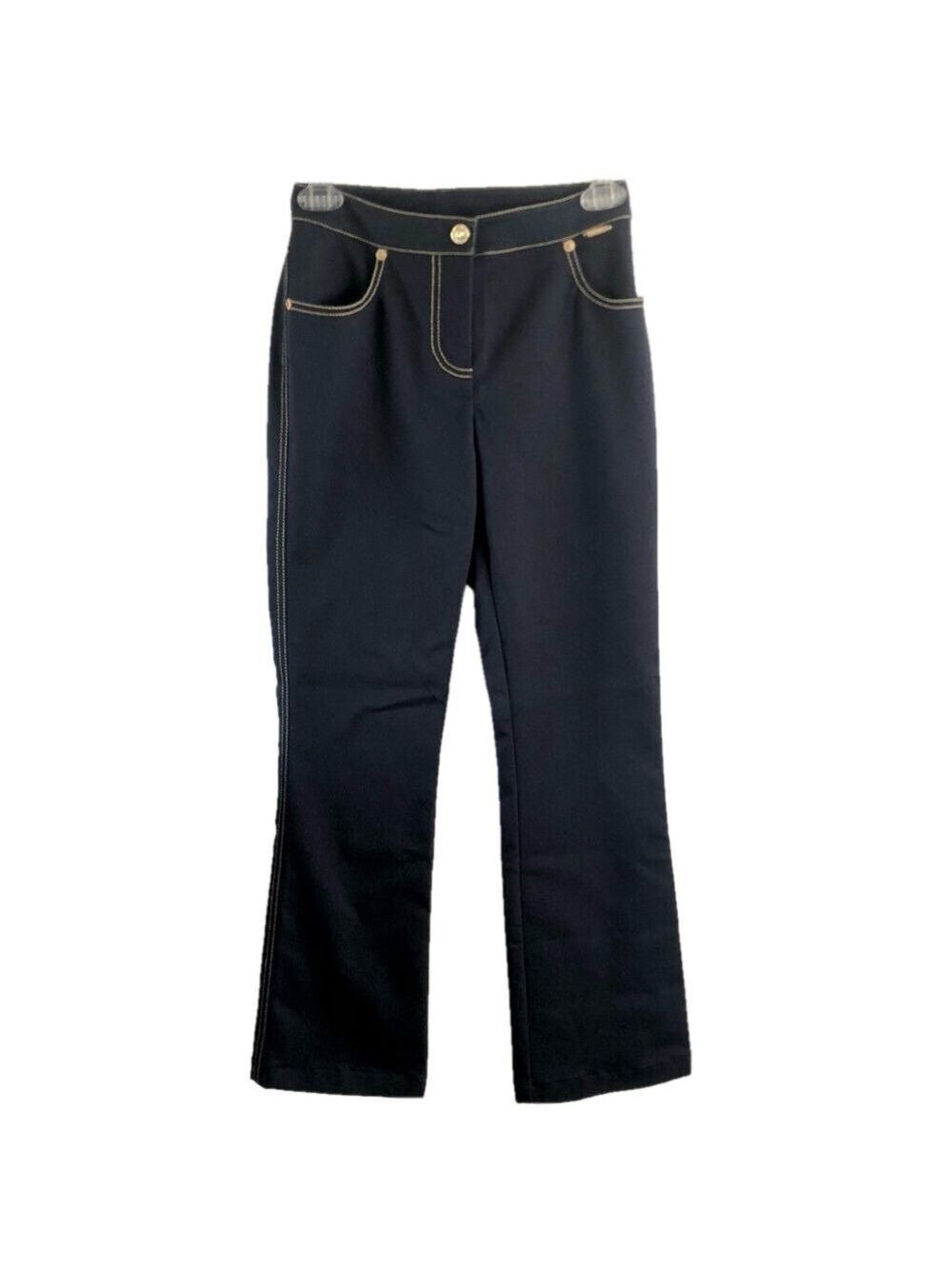 St. John Sport bootcut jeans Vintage Y2K size 0 gold logo & stitching dark navy